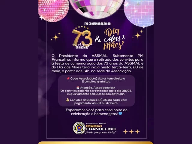 ASSMAL 73 ANOS E DIA DAS MÃES