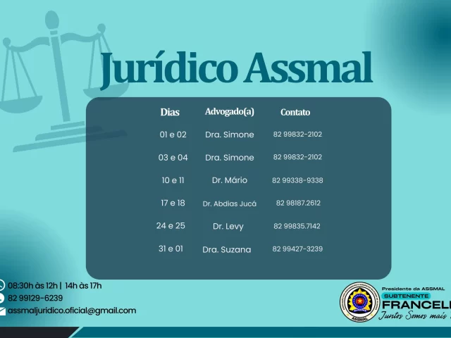 ESCALA DE PLANTÃO JURÍDICO DA ASSMAL DE MAIO