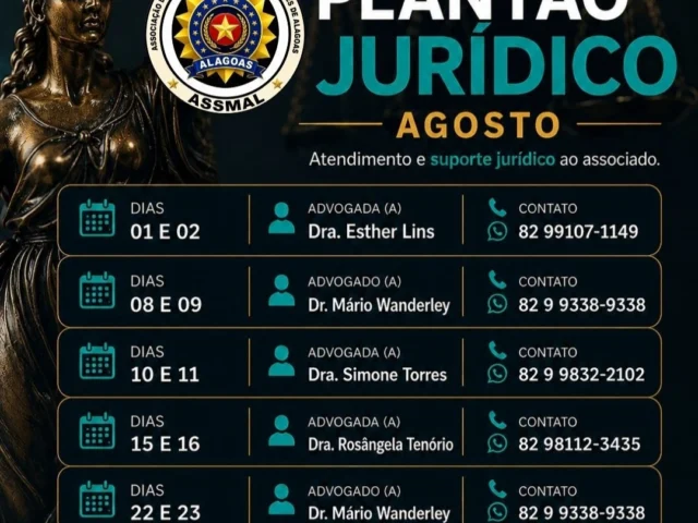 PLANTÃO JURÍDICO AGOSTO 2026