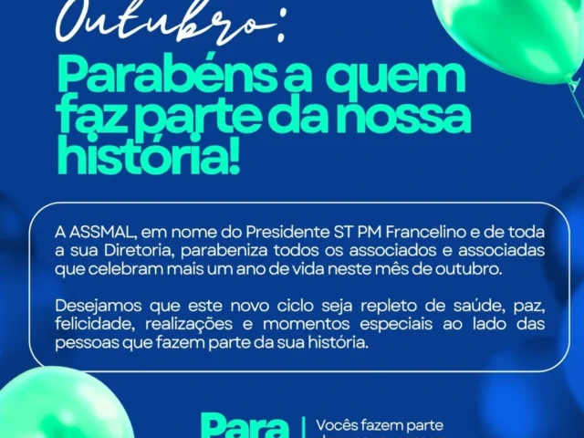 PARABÉNS AOS ANIVERSARIANTES DO MÊS DE OUTUBRO